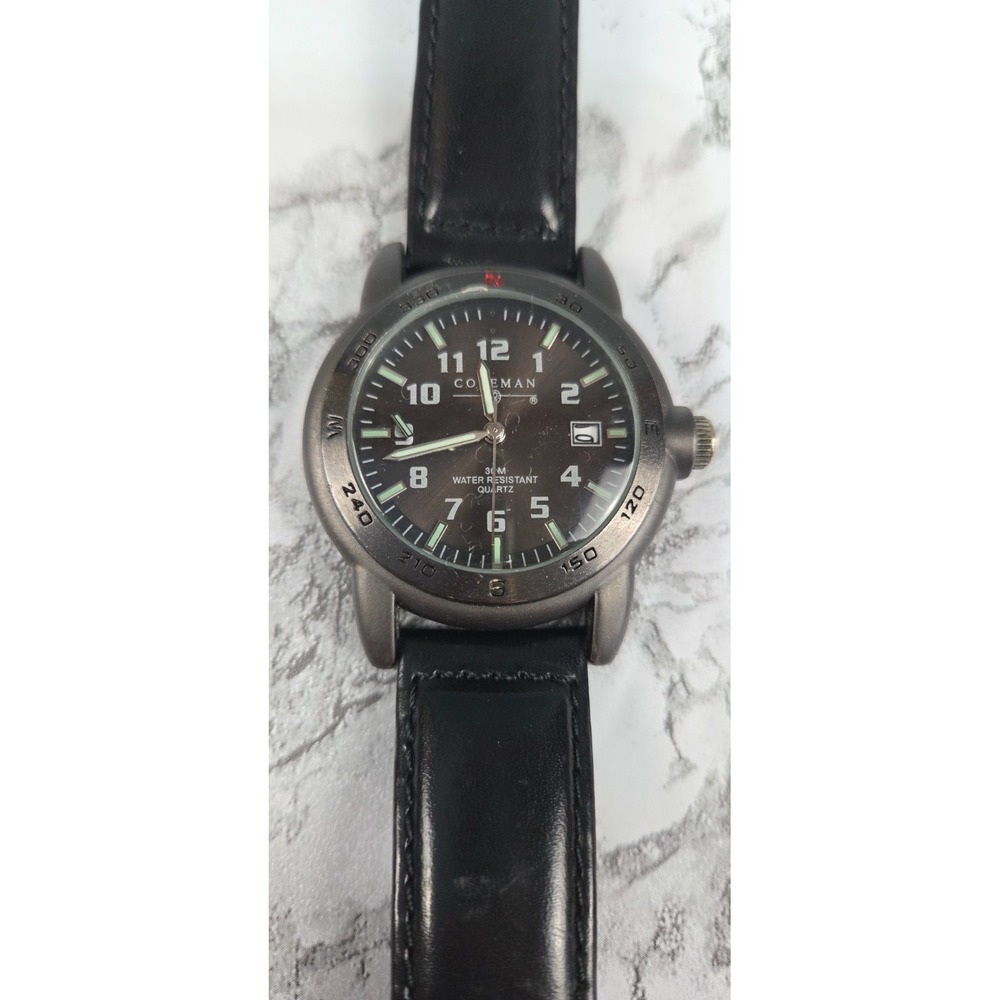 Coleman Gray Date Dial‎ Round Case Black Canvas Band Watch Adjustable 40-332